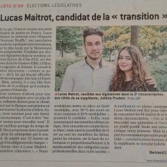 Législatives en Côte d’Or – 3e circonscription : Lucas Maitrot, candidat de la transition