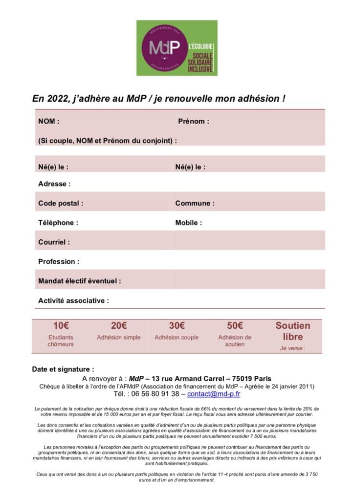 bulletin adhésion 2022